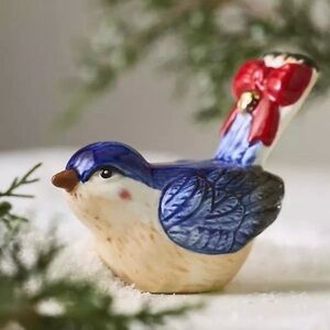 NWT Anthropologie Vintage Inspired Decorative Bird w/ Red Bow 3.25”